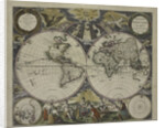 Double-hemisphere world map from Goos's Sea Atlas of the Water World, 1672 by Pieter Goos