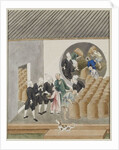 Turbanned Dutch VOC merchants smell tea for quality in a Canton tea warehouse, c.1770 by School Chinese