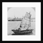 Chinese junk and British battleship in the harbour at Hong Kong, 1902 by Carlton Harlow Graves