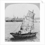 Chinese junk and British battleship in the harbour at Hong Kong, 1902 by Carlton Harlow Graves