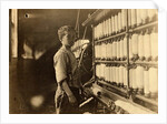 John Dempsey, 11 or 12 years old, Saturday worker in the mule-spinning room at Jackson Mill, Fiskeville, Rhode Island, 1909 by Lewis Wickes Hine