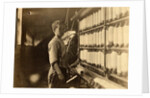 John Dempsey, 11 or 12 years old, Saturday worker in the mule-spinning room at Jackson Mill, Fiskeville, Rhode Island, 1909 by Lewis Wickes Hine