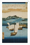 Returning Sails at Yabase from the series Eight Views of Omi, c.1855-8 by Ando or Utagawa Hiroshige