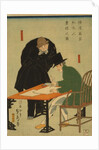 Foreigners in Yokohama draw up contract in mercantile house, 1861 by Utagawa Sadahide