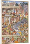 Flight of Sultan Bahadur During Humayun's 1535 Campaign in Gujarat, c.1590 by Dharmdas Dharmdas