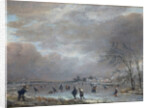 Winter Landscape with Skaters on a Frozen River by Aert van der Neer