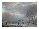 Winter Landscape with Skaters on a Frozen River by Aert van der Neer