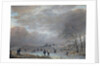 Winter Landscape with Skaters on a Frozen River by Aert van der Neer