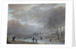 Winter Landscape with Skaters on a Frozen River by Aert van der Neer