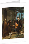 Columbus at the doors of the convent of Santa Maria de la Rabida asking for bread and water for his son, 1858 by Benito Mercade y Fabregas