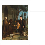 Columbus at the doors of the convent of Santa Maria de la Rabida asking for bread and water for his son, 1858 by Benito Mercade y Fabregas