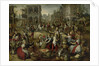 Marketplace, with the Flagellation, the Ecce Homo and the Bearing of the Cross in the background, 1550-90 by Joachim (circle of) Beuckelaer or Bueckelaer