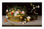 Flowers in a Basket and a Vase, 1615 by Jan the Elder Brueghel