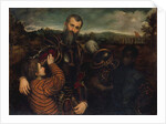 Portrait of a Man in Armor with Two Pages by Paris Bordone