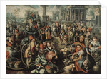 Market Scene: Ecce Homo, the Flagellation and the Carrying of the Cross, 1561 by Joachim Beuckelaer or Bueckelaer