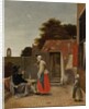 A Man Smoking and a Woman Drinking in a Courtyard, c.1658-60 by Pieter de Hooch