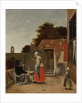 A Man Smoking and a Woman Drinking in a Courtyard, c.1658-60 by Pieter de Hooch