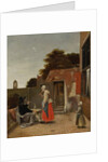 A Man Smoking and a Woman Drinking in a Courtyard, c.1658-60 by Pieter de Hooch