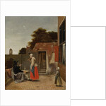 A Man Smoking and a Woman Drinking in a Courtyard, c.1658-60 by Pieter de Hooch