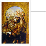 The arrival of the Spanish, lead by Cortez, in the plateau of Mexico City by Spanish School