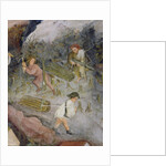 Lumberjacks at work. Felling trees in the forest by Italian School