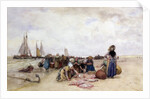 Fish Sale on the Beach by Bernardus Johannes Blommers or Bloomers