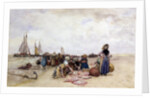 Fish Sale on the Beach by Bernardus Johannes Blommers or Bloomers