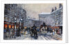 A Parisian winter scene by Eugene Galien-Laloue