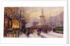 Winter Paris street scene by Eugene Galien-Laloue