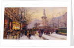 Winter Paris street scene by Eugene Galien-Laloue