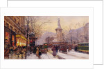 Winter Paris street scene by Eugene Galien-Laloue