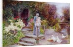 Woman and Child in a Cottage Garden by Florence Agnes Mackay