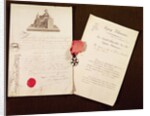 The documents and medal from Francois Becherel's appointment as knight of the Legion of Honour on 17th July 1802 by French School