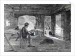 Interior of a settler's hut in Australia by English School