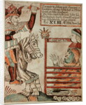 Hermod astride Sleipnir, his father's famous eight-legged charger, at the barred gates of the Kingdom of Hel by Icelandic School