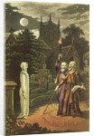 Edward Kelly a magician, and his partner the mathematician and astrologer, John Dee raising a ghost by English School