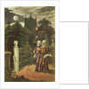 Edward Kelly a magician, and his partner the mathematician and astrologer, John Dee raising a ghost by English School