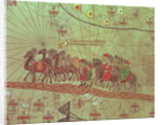 Catalan Atlas, detail showing the family of Marco Polo travelling by camel caravan by Spanish School