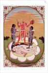 Icon of Chinnamasta, the Mahavidya arising from the joined bodies of the Originating Couple, Kangra, c.1800 by Indian School
