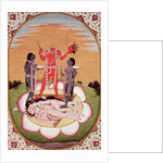 Icon of Chinnamasta, the Mahavidya arising from the joined bodies of the Originating Couple, Kangra, c.1800 by Indian School
