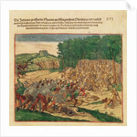 Battle between the Indians and the Spanish in which the Spanish colonel was beaten to death by Theodor de Bry