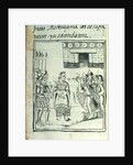 Marina interpreting for the Spaniards at a meeting between Hernando Cortes and Montezuma by Spanish School