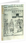 Marina interpreting for the Spaniards at a meeting between Hernando Cortes and Montezuma by Spanish School