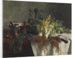 Still Life on Kitchen Table with Celery, Parsley, Bowl and Cruets, 1865 by Leon Bonvin