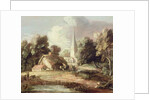 Landscape with a Church, Cottage, Villagers and Animals, c.1771-2 by Thomas Gainsborough