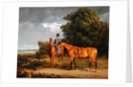 A Groom Mounted on a Chestnut Hunter, He Holds a Bay Hunter by the Reins by Jacques-Laurent Agasse