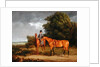 A Groom Mounted on a Chestnut Hunter, He Holds a Bay Hunter by the Reins by Jacques-Laurent Agasse