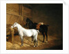 A Grey Pony and a Black Charger in a Stable by Jacques-Laurent Agasse