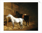 A Grey Pony and a Black Charger in a Stable by Jacques-Laurent Agasse