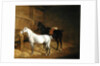 A Grey Pony and a Black Charger in a Stable by Jacques-Laurent Agasse